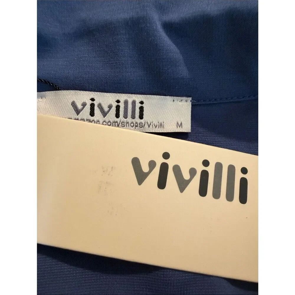 Vivilli Slate Blue Collared V Neck Short Sleeve Pullover Casual Top NEW - Picture 9 of 9